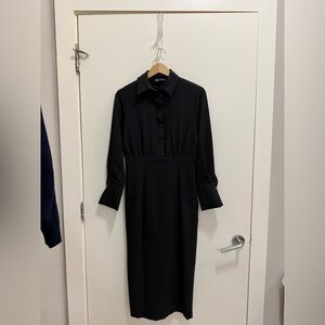 Zara Black Long Sleeve Midi Shirt Dress